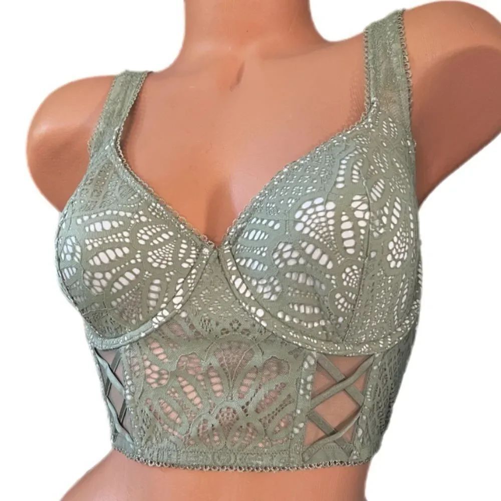 Victoria’s Secret Dream Angels long bra bustier lace Balconette Sage 34DD